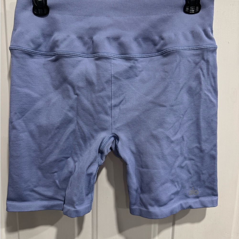 ALO Yoga Ribbed High-Waist Periwinkle Bike Shorts